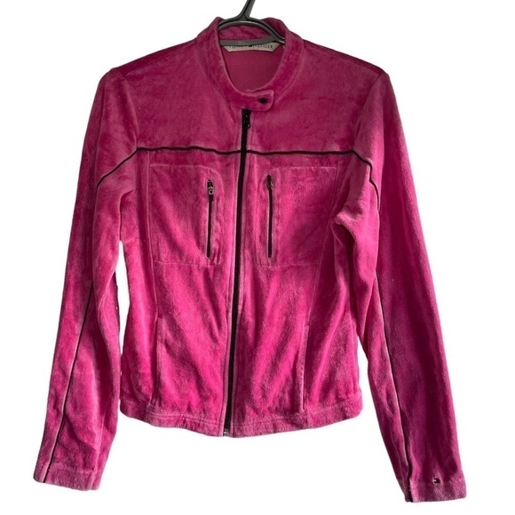 Tommy Hilfiger Retro Velvet Velour Full Zip Track Jacket Bright Pink size M - Picture 1 of 5